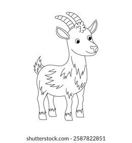 Goat. Farm animal. Cute cartoon goat. Kids colouring book. Doodle illustration goat on white background.