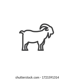 Goat Farm Animal Line Icon. Linear Style Sign For Mobile Concept And Web Design. Livestock, Horned Goat Side View Outline Vector Icon. Symbol, Logo Illustration. Vector Graphics