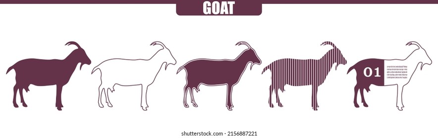 Goat farm animal. Livestock various flat icons set.