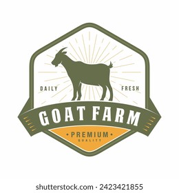 goat farm emblem logo design vector illustration