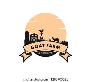 goat farm field vector icon logo design simple flat style template