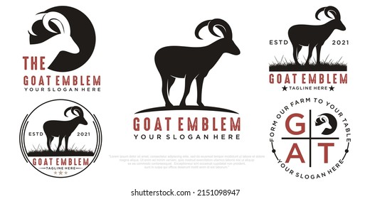 goat farm field vector icon set logo design simple flat style template