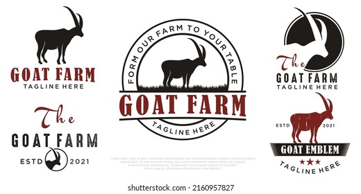 goat farm field vector icon set logo design simple flat style template