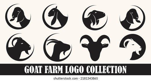 goat farm field vector icon set logo design simple flat style template