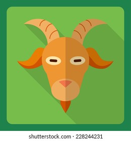 Goat flat icon, green background, vector