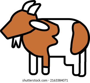 Icono de línea plana de cabra con diseño blanco y chocolate. Ideal para el diseño de elementos ui, presentación, banner, afiche.
