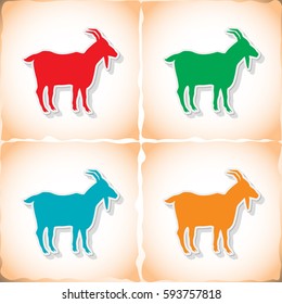 Goat. Flat sticker with shadow on old paper. Vector illustration