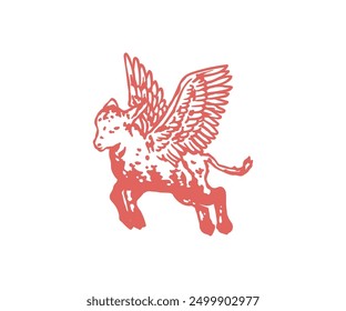 goat fly animal cute cartoon drawing design wild angel sticker vintage logo retro graphic line art