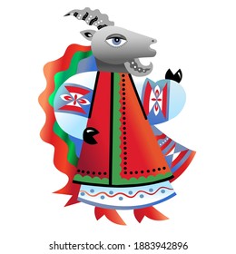 goat in folk clothes from fairy tale