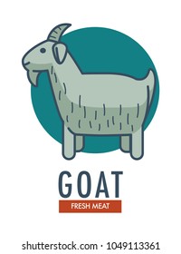 Goat fresh meat promotional emblem with domestic animal