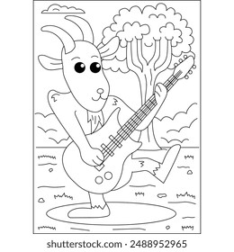 goat funny animal coloring book page for ui, ux, web, app, brochure, flyer and presentation design, etc.