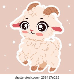 Goat. Funny goat. Cute goat. Vector illustration. Chibi style. Cute. Chinese traditional 12 zodiac animals.