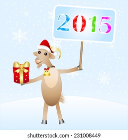 goat with a gift and banner with numbers 2015,vector illustration