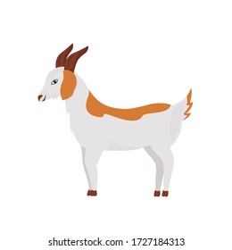 Goat with ginger spots flat color vector character. Cute pet with horn and hooves. Farmland mammal. Cattle grazing. Domestic animal isolated cartoon illustration for web graphic design and animation