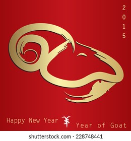Goat Gold on red background chinese calligraphy, Chinese New Year 2015. Year of the Goat. Chinese seal wan shi ru yi, Translation: Everything is going very smoothly. Vector illustration