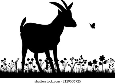 goat in the grass silhouette, isolated vector