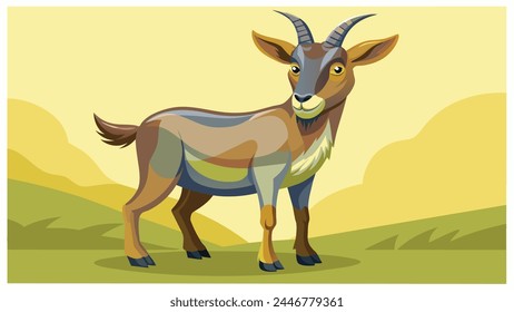 Goat  grazing in the field vector artwork illustration