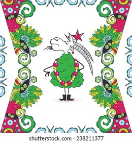 Goat greeting card. Symbol of the 2015 year, greeting card with goat. Happy New Year 2015.