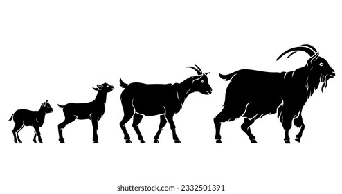 Goat Growth Stages, Animal Silhouette Set