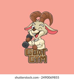 Goat Gym mascot character logo design vector illustration