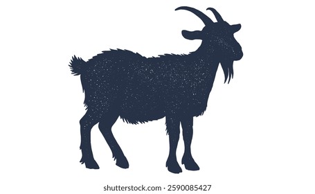 Goat. Hand drawn silhouette. Vintage retro print, black white goat drawing, sketch ink pencil draw style. Sketch artwork silhouette goat. Side view profile goat. Vector Illustration