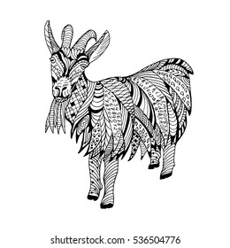 Goat Hand drawn sketched vector illustration. Doodle graphic with ornate pattern. Design Isolated on white.