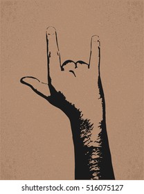 goat hand gesture.  retro style design. Vintage poster. Silhouette. Creative poster with a hand.  print for t-shirt.
