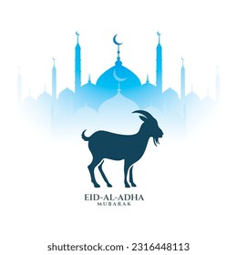 goat and happy eid al adha with the mosque poster vector illustration for muslim