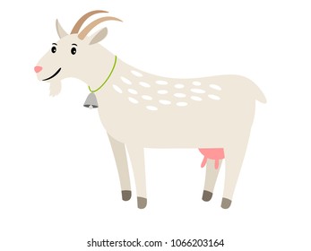 Goat. Happy white vector goat pet isolated on white background, farm smiling mascot