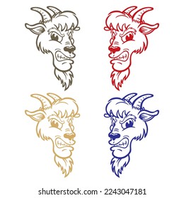 Goat Head. Angry Goat Cartoon Character Vector Illustration
