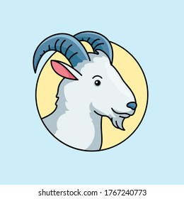 goat head animal simple outline vector illustration. livestock farm logo badge design