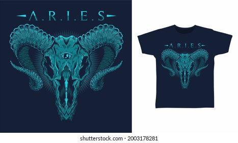 Concepto de diseño de camisetas de ilustración vectorial de Cabeza de Cabra Aries.