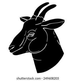 Goat head avatar, Chinese zodiac sign, black silhouette isolated on white