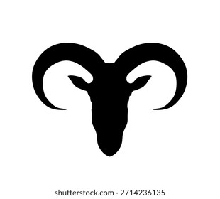 Cabeza de cabra Ilustración de silueta de Vector de oveja de Berbería aislada sobre fondo blanco. Símbolo de animal de granja. Sombra en forma de cabra. Forma de símbolo de carnero de cuerno grande. Escalada en roca de animales de la vida silvestre de senderismo. Señal del diablo.