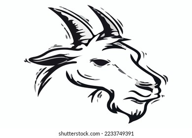 goat head with big horns draw vector