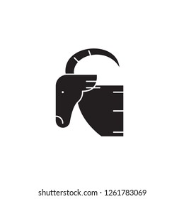 Goat head black vector concept icon. Goat head flat illustration, sign