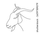 Goat head in continuous line art drawing style. Capricorn minimalist black linear sketch isolated on white background. Vector illustration