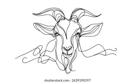 goat head in continuous line drawing style. goat head line art icon design. goat minimalist black linear icon. Vector illustration.
