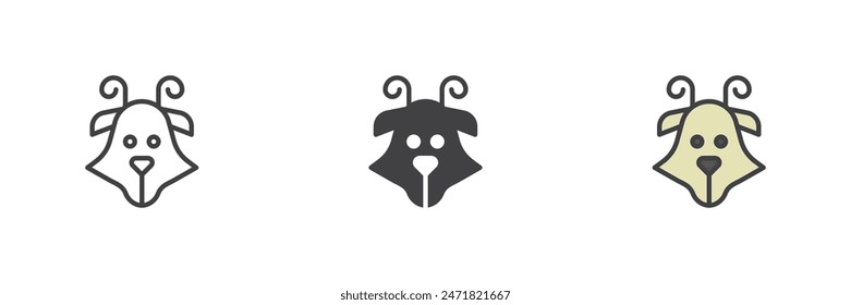 Goat head different style icon set. Line, glyph and filled outline colorful version, outline and filled vector sign. Symbol, logo illustration. Vector graphics