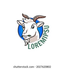 Goat head and face. Logo template with farm theme. Hand dragon vector illustration
