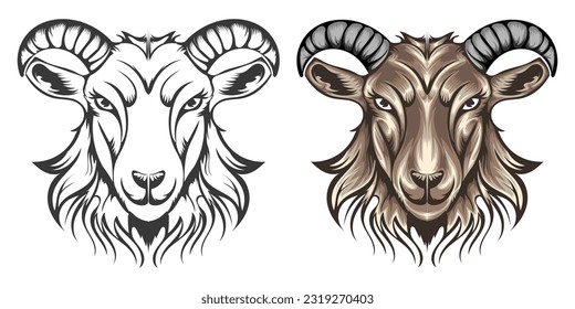 Conjunto de ilustración vectorial de la cara de la cabra