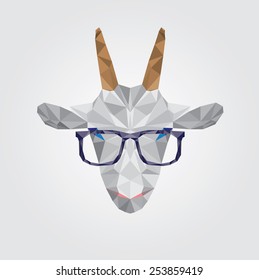 Goat head with glasses, Low-poly style