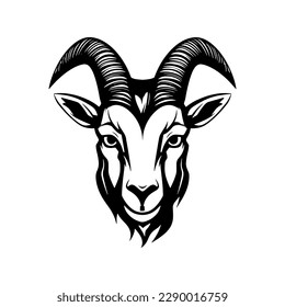 Goat head hand draw, vector illustration.