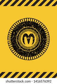 goat head icon black grunge emblem, yellow warning sign. Vector Illustration. Detailed.