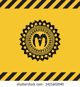 goat head icon black grunge emblem, yellow warning sign. Vector Illustration. Detailed.