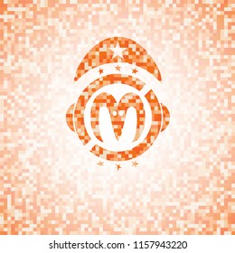 goat head icon inside abstract orange mosaic emblem with background