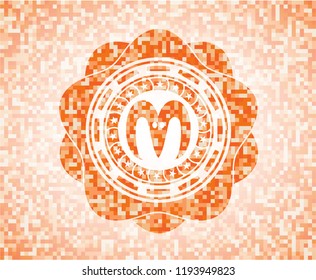 goat head icon inside abstract orange mosaic emblem with background