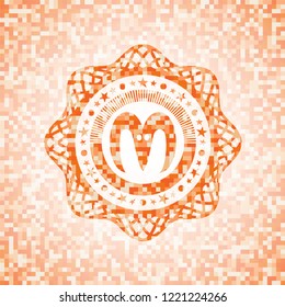 goat head icon inside abstract orange mosaic emblem with background