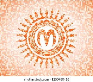 goat head icon inside abstract orange mosaic emblem