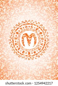 goat head icon inside abstract orange mosaic emblem